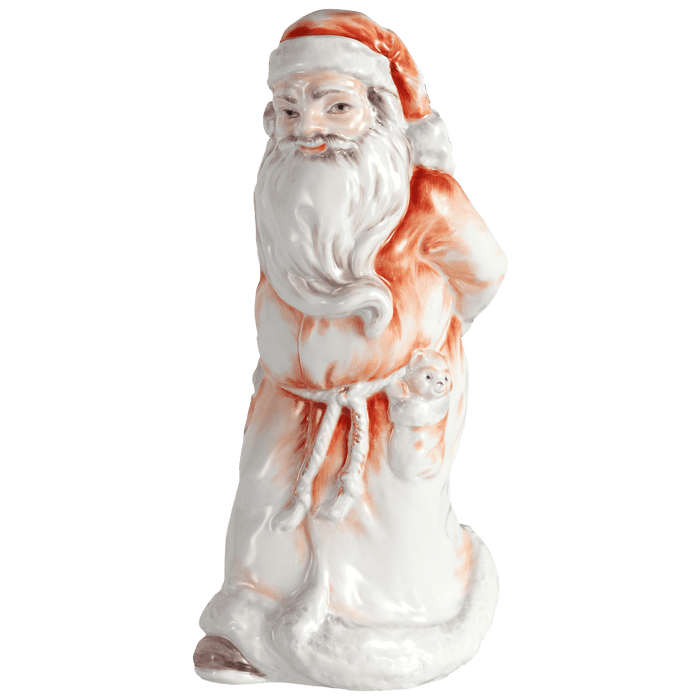 Weihnachtsmann, stehend mit Baum, Bunt und gold staffiert-, H 19 cm | Meissen Figuren-Edition Weihnachten