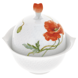 Zuckerdose, Blumenmalerei "Wilder Mohn", rot, weißer Rand, V 0,2 l | Meissen Wellenspiel Relief