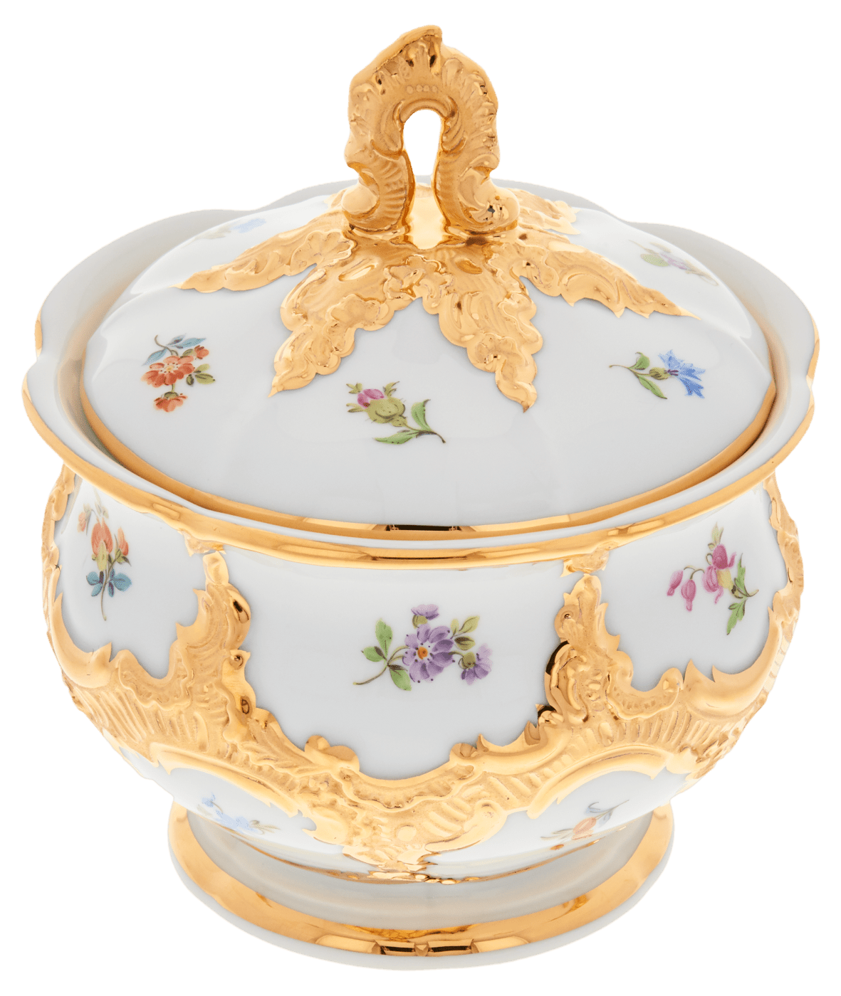 Zuckerdose Gestreute Blümchen Goldbronze H 12 cm | Meissen B - Form 010179 - 15823 - Meissen Weimar