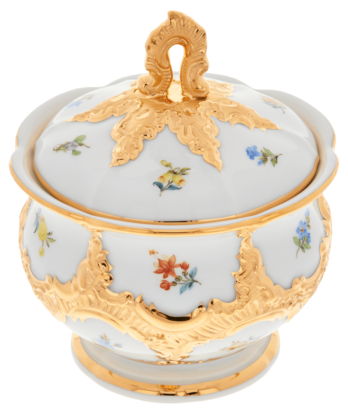 Zuckerdose Gestreute Blümchen Goldbronze H 12 cm | Meissen B - Form 010179 - 15823 - Meissen Weimar