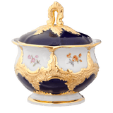 Zuckerdose, gestreute Blümchen, königsblau glasiert, Goldbronze, H 12 cm | Meissen B-Form