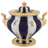Zuckerdose, gestreute Blümchen, königsblau glasiert, Goldbronze, H 13,5 cm | Meissen X-Form